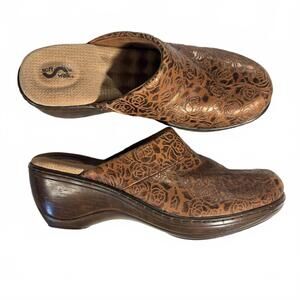 Soft Walk Women's Shoe Slide In Leather Mules Clogs Copper Floral Size 8.5